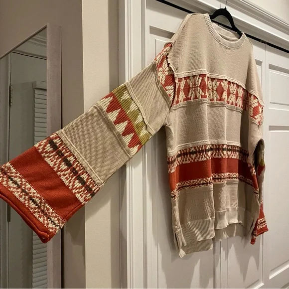 We The Free People Ski Holiday Snowflake Swit Oversized Waffle Knit Thermal | L - Picture 6 of 9